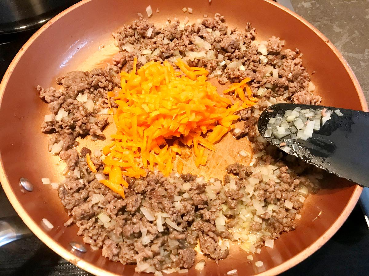 Add diced carrots to skillet