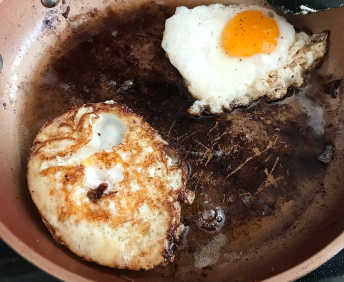 Eggs fried in skillet