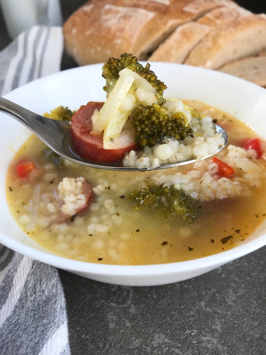 Sausage Stew with Broccoli and Barley