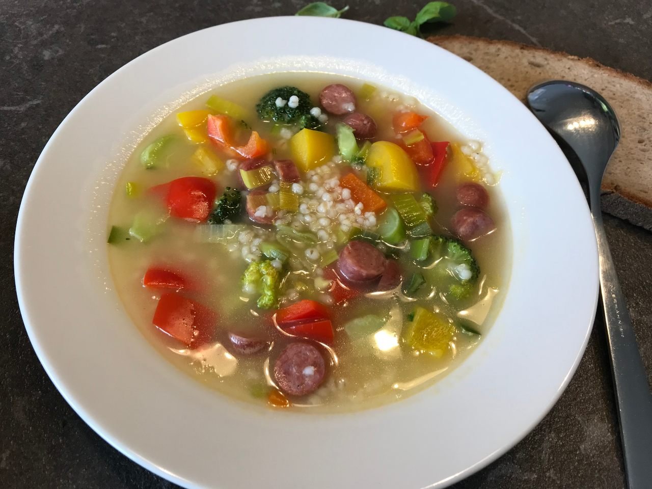 Hearty Stew with Broccoli and Cabanossi - EmKaysKitchen