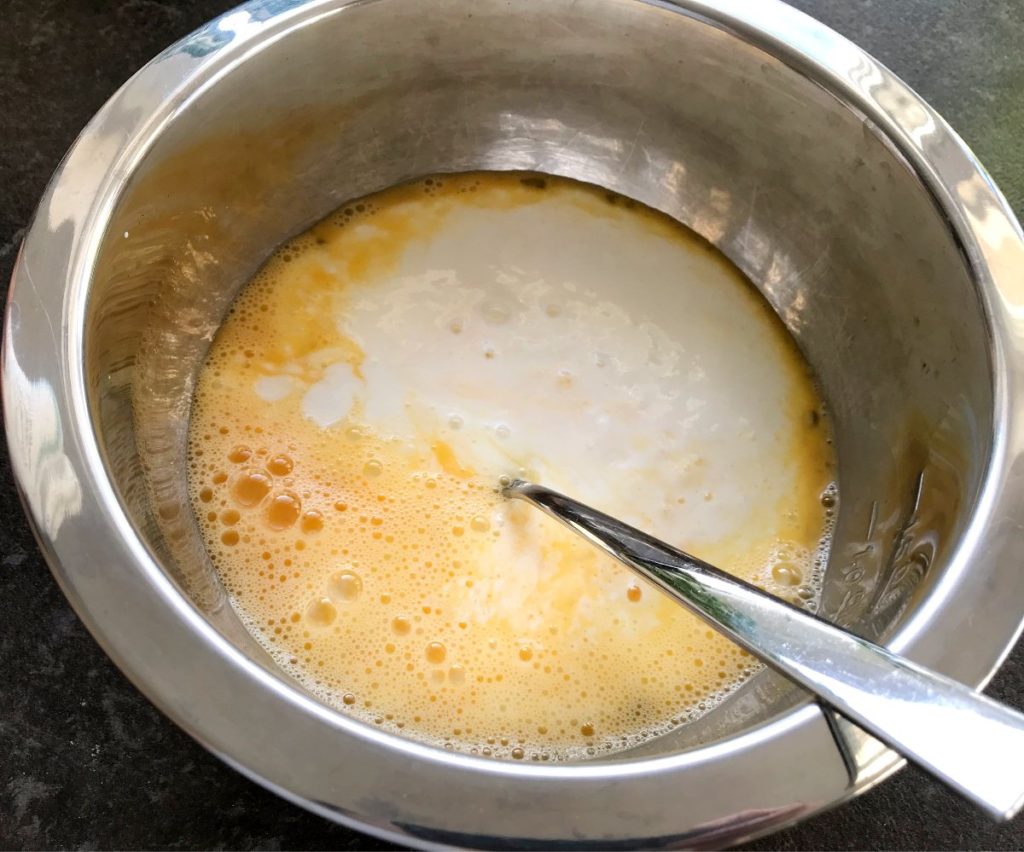 Add buttermilk to the eggs