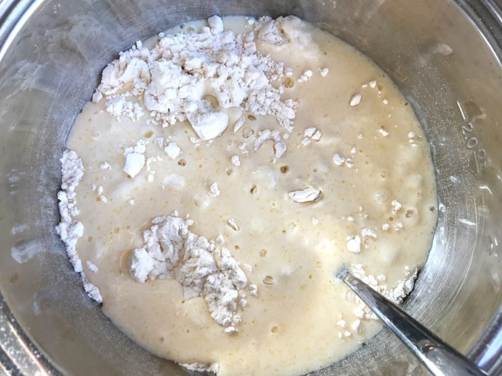 Add flour to the egg and buttermilk mixture