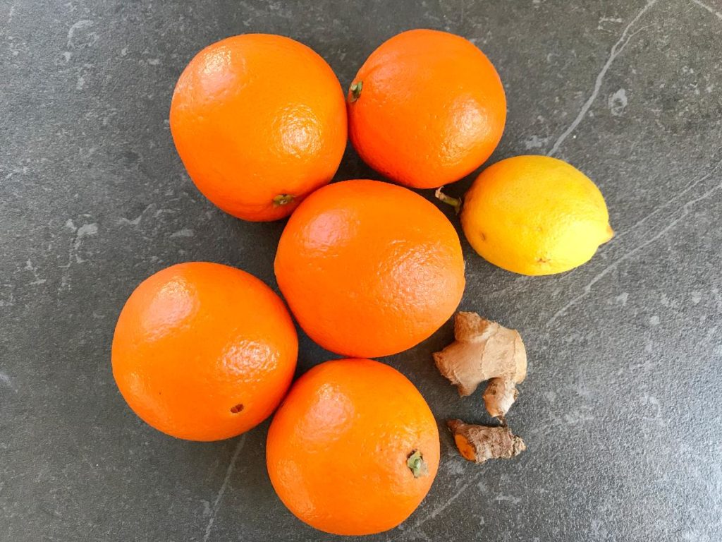 Oranges, lemon, ginger and turmeric