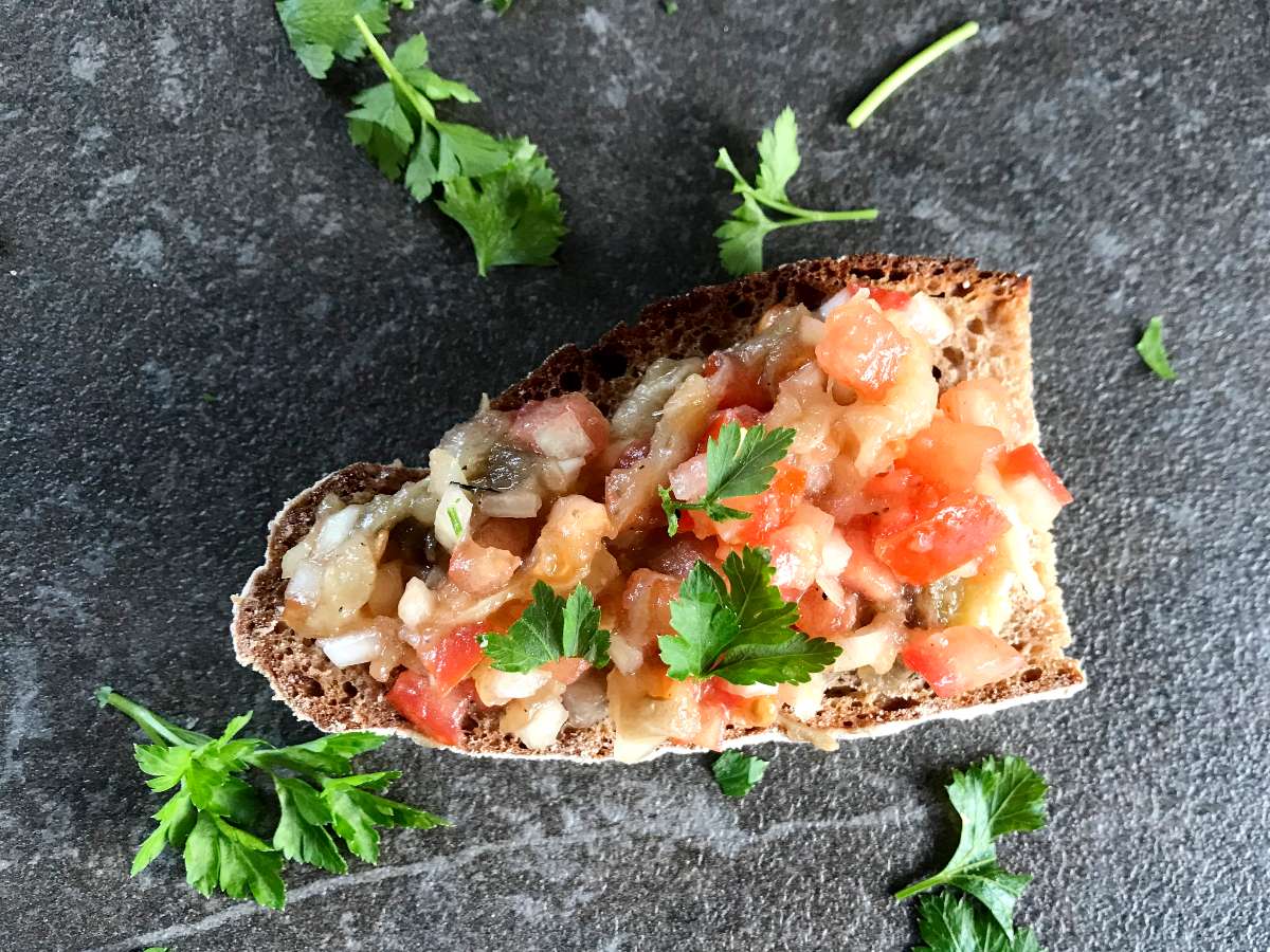 Turkish grilled eggplant spread on bread