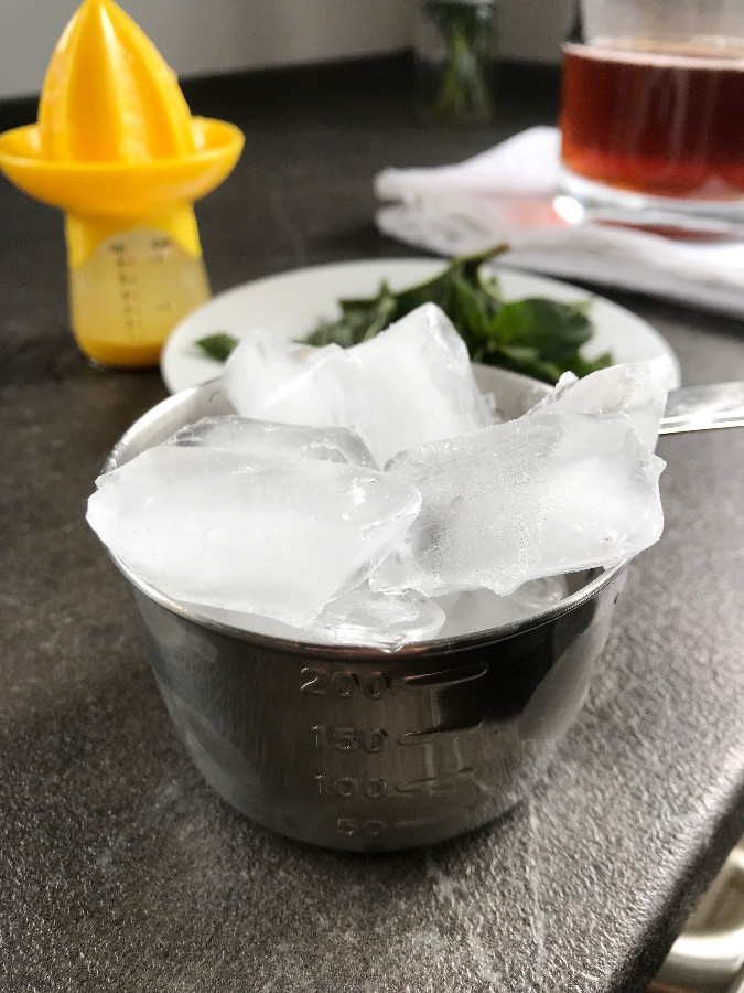 Ice cubes in measuring cup