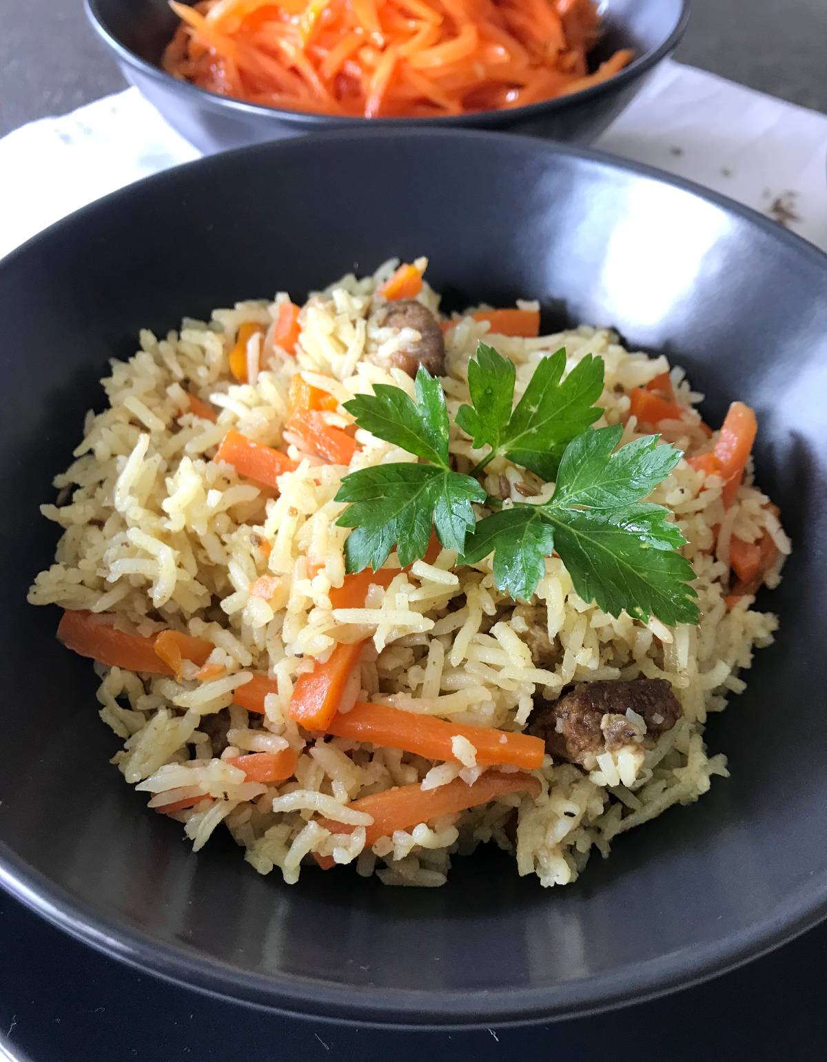 Kazakh Beef Plov served on plate