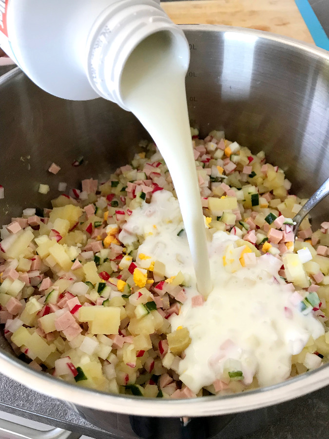Buttermilk added to chopped vegetables