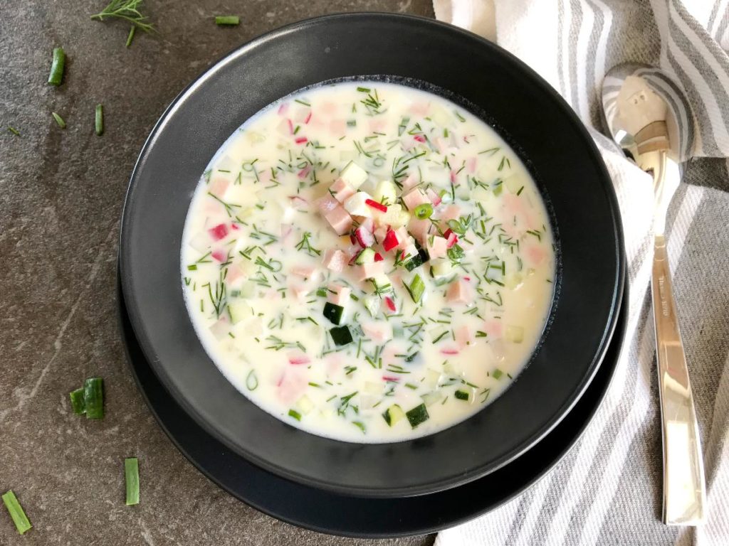 Akroshka cold soup served in a bowl