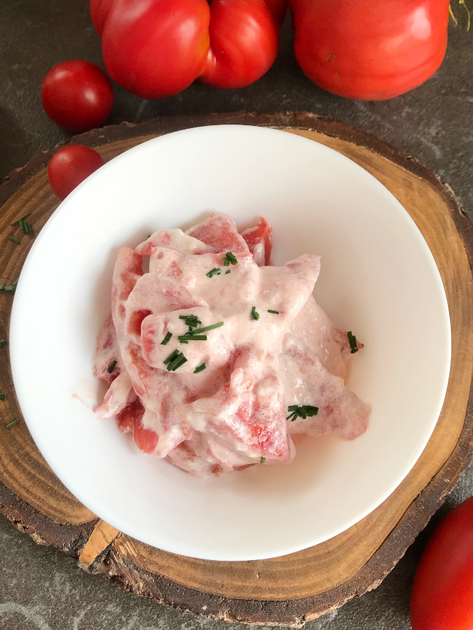 Tomato salad in serving bowl