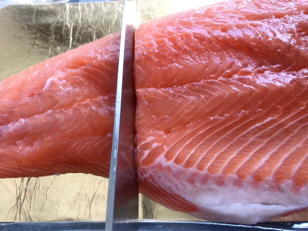 Salmon sliced to needed amount