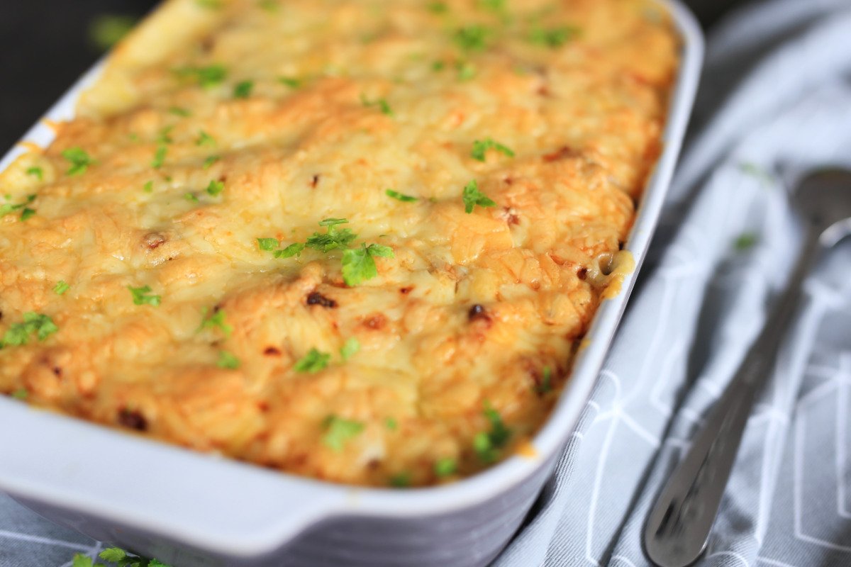 Scalloped potatoes in a baking dish
