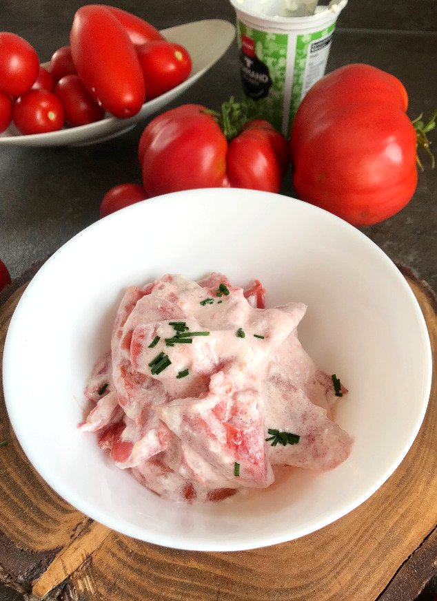 Two Ingredient Tomato Salad served in bowl