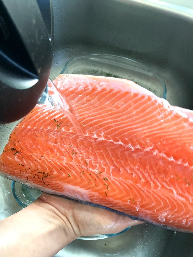 Cured Salmon lox washed with cooled boiled water