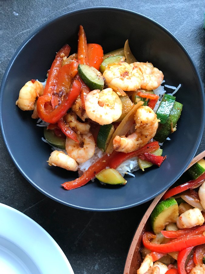 Shrimp with Rice and Vegetables bowl