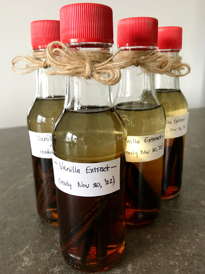 How to Make Vanilla Extract at Home bottled in 5oz bottles