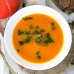 Red Kuri Squash (Hokkaido) soup in a bowl