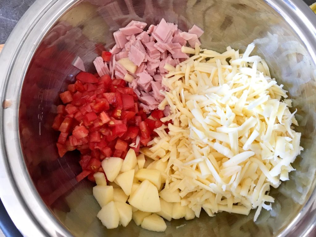 Ham and Cheese Pastry ingredients in a bowl.