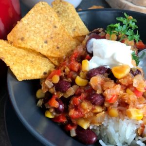 Easy Vegetable Chili served in a bowl.