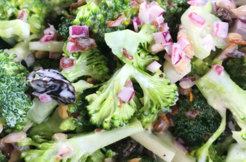Broccoli Cranberry Bacon Salad served in a bowl