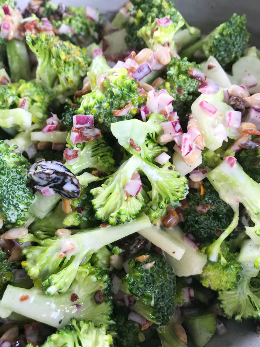 Broccoli Cranberry Bacon Salad served in a bowl