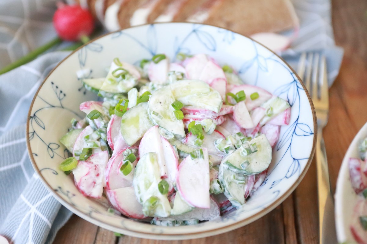 Radish Cucumber Salad served in a bowl