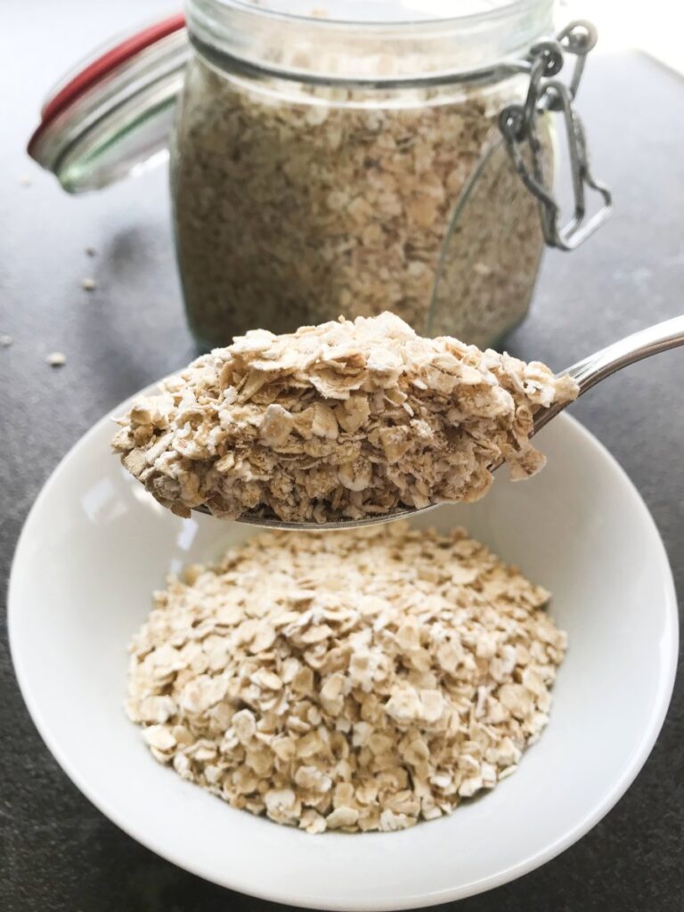 Oatmeal measured out into a bowl