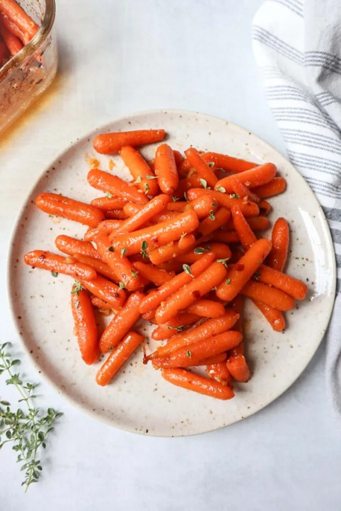 Hot Honey Carrots served as a side dish for lasagna.