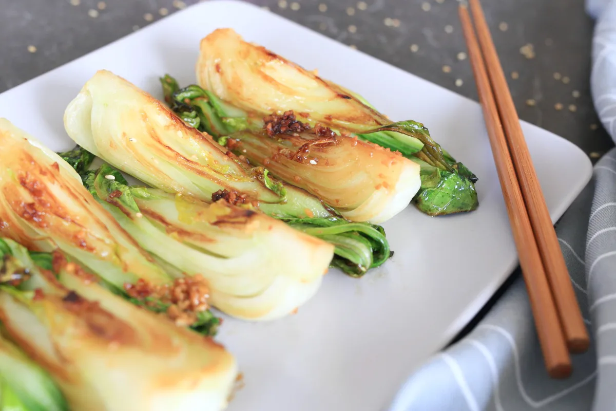 Sautéed Bok Choy served on a platter.