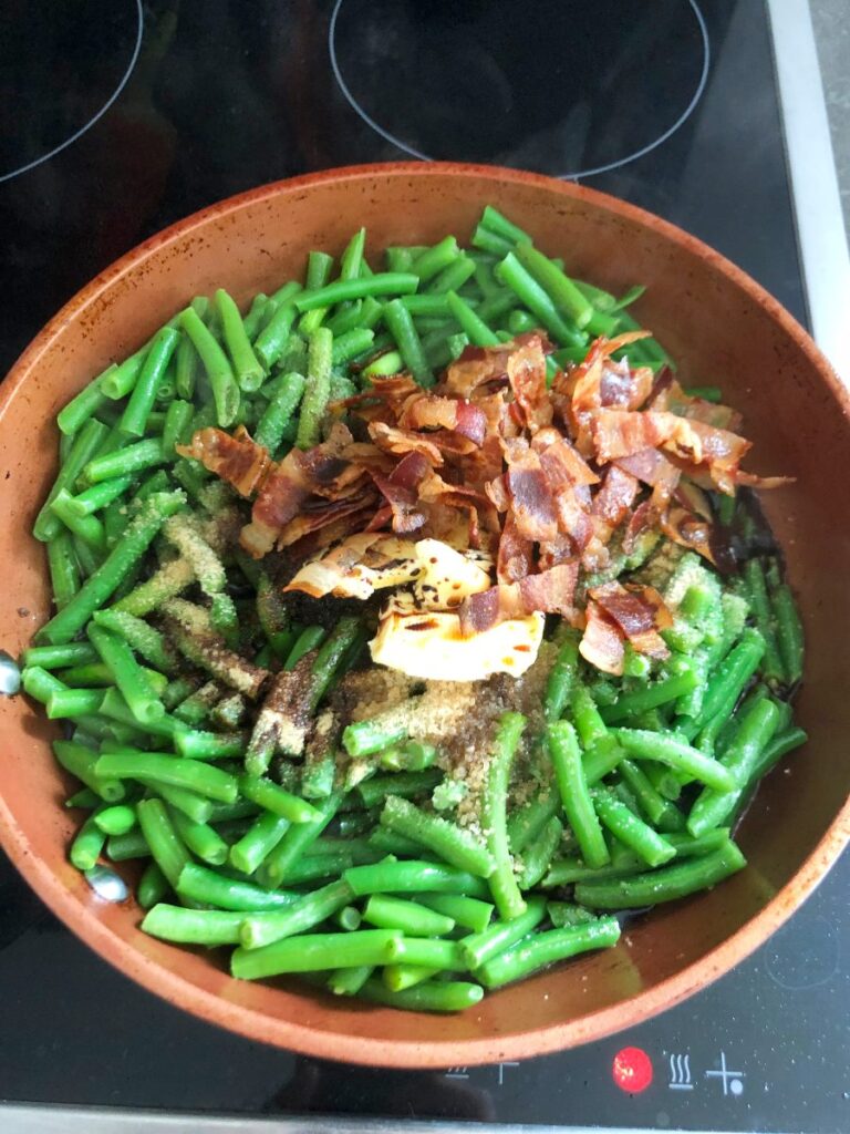 Crack Green Beans ingredients in a skillet