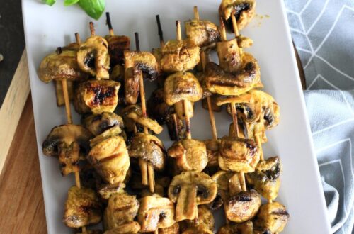 Grilled mushrooms on a platter.