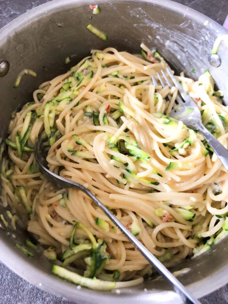 Zucchini Pasta in a pot.