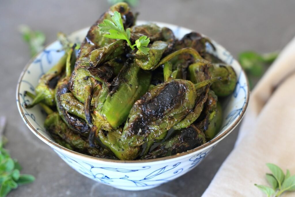 Grilled peppers served in a bowl