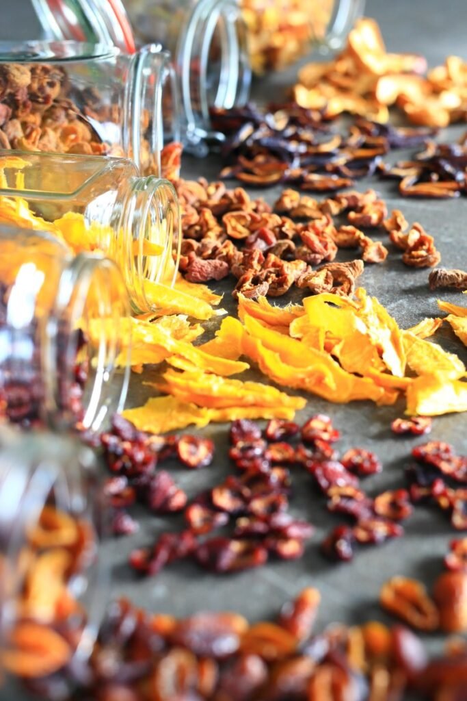Homemade dried Fruit Snacks spilled on the table