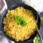 Spiced rice served in a black bowl