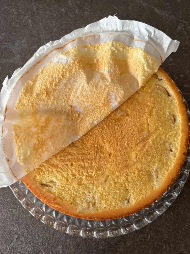 Remove parchment paper from cake