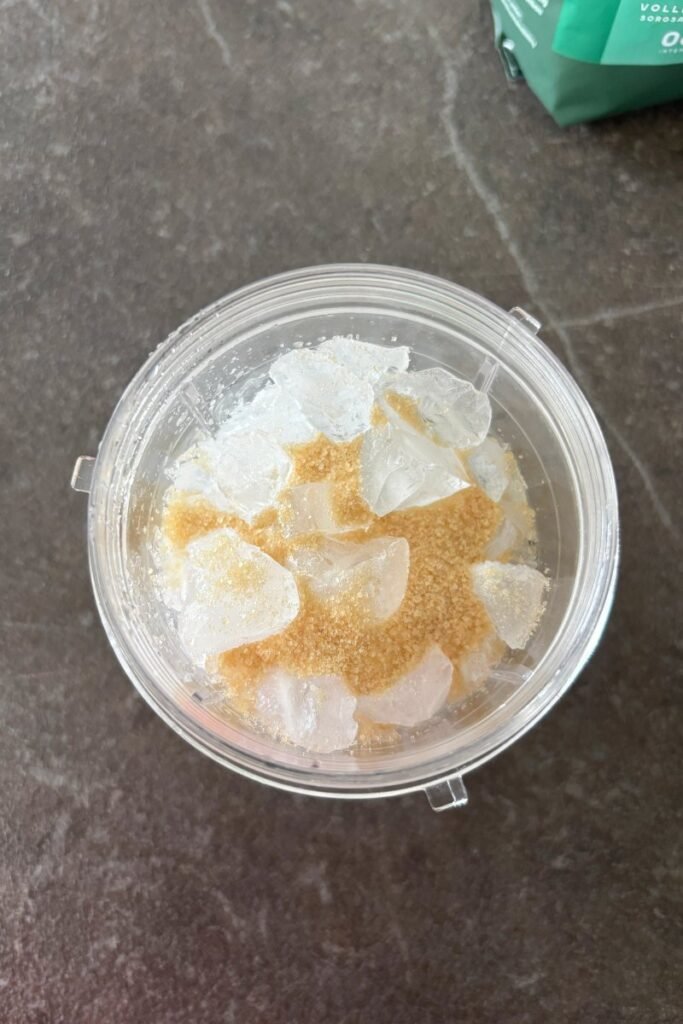 Crushed ice with raw sugar on the top