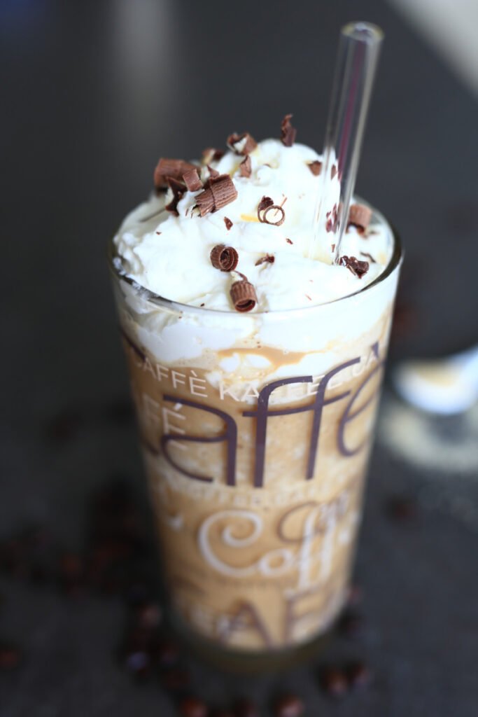 instant coffee frappe served in a tall glass