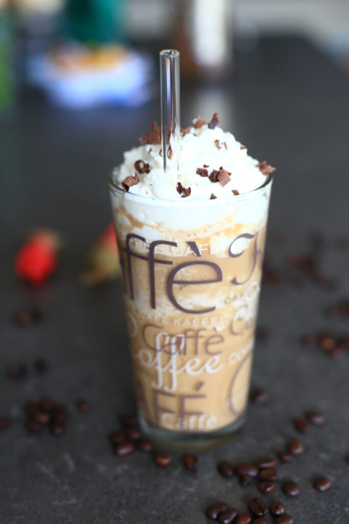 Instant coffee frappe served in a tall glass