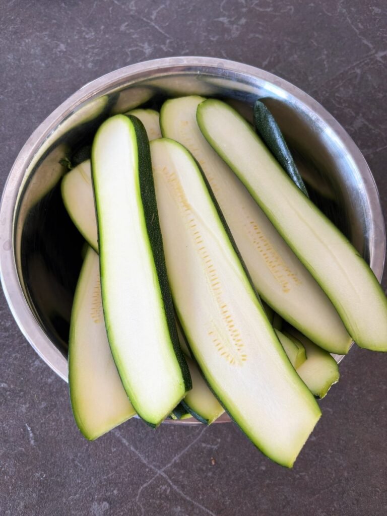 Sliced zucchini in a bowl